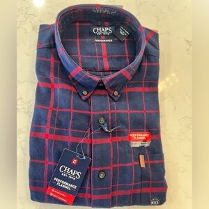 Chaps Performance Flannel Navy Red Checkered Long Sleeved Shirt Soft XXL